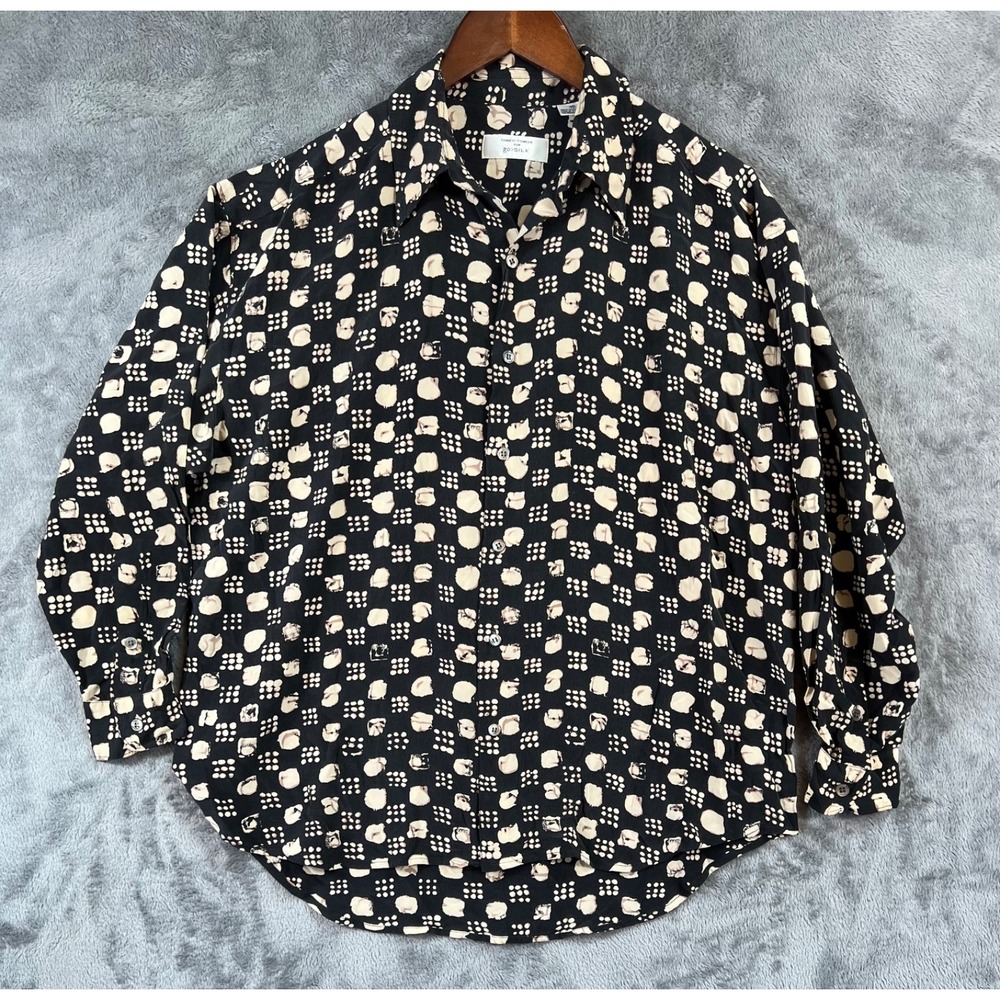 Vintage Timney Fowler Go Silk Shirt Mens Medium Geometric Long Sleeve Button